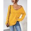 Zeagoo Womens Sweaters Fall Trendy Casual Long Sleeve Shirt Lightweight V Neck Off Shoulder Crochet Pullover Top Outfit(B-yellow)