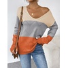 Zeagoo Womens Sweaters Fall Trendy Casual Long Sleeve Shirt Lightweight V Neck Off Shoulder Crochet Pullover Top Outfit(C-colorblock Apricot)