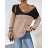 Zeagoo Womens Sweaters Fall Trendy Casual Long Sleeve Shirt Lightweight V Neck Off Shoulder Crochet Pullover Top Outfit(E-black Apricot)