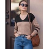 Zeagoo Womens Sweaters Fall Trendy Casual Long Sleeve Shirt Lightweight V Neck Off Shoulder Crochet Pullover Top Outfit(E-black Apricot)