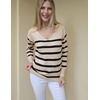 Zeagoo Womens Sweaters Fall Trendy Casual Long Sleeve Shirt Lightweight V Neck Off Shoulder Crochet Pullover Top Outfit(F-apricot Sriped)