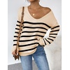 Zeagoo Womens Sweaters Fall Trendy Casual Long Sleeve Shirt Lightweight V Neck Off Shoulder Crochet Pullover Top Outfit(F-apricot Sriped)