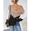 Zeagoo Womens Sweaters Fall Trendy Casual Long Sleeve Shirt Lightweight V Neck Off Shoulder Crochet Pullover Top Outfit(F-black White Apricot)
