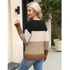 Zeagoo Womens Sweaters Fall Trendy Casual Long Sleeve Shirt Lightweight V Neck Off Shoulder Crochet Pullover Top Outfit(F-brown Colorblock)