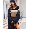 Zeagoo Womens Sweaters Fall Trendy Casual Long Sleeve Shirt Lightweight V Neck Off Shoulder Crochet Pullover Top Outfit(F-brown Colorblock)