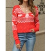 Zeagoo Womens Sweaters Fall Trendy Casual Long Sleeve Shirt Lightweight V Neck Off Shoulder Crochet Pullover Top Outfit(F-christmas)