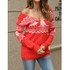 Zeagoo Womens Sweaters Fall Trendy Casual Long Sleeve Shirt Lightweight V Neck Off Shoulder Crochet Pullover Top Outfit(F-christmas)