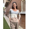 Zeagoo Womens Sweaters Fall Trendy Casual Long Sleeve Shirt Lightweight V Neck Off Shoulder Crochet Pullover Top Outfit(F-colorblock Camel)