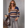 Zeagoo Womens Sweaters Fall Trendy Casual Long Sleeve Shirt Lightweight V Neck Off Shoulder Crochet Pullover Top Outfit(F-colorblock Striped)
