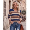 Zeagoo Womens Sweaters Fall Trendy Casual Long Sleeve Shirt Lightweight V Neck Off Shoulder Crochet Pullover Top Outfit(F-colorblock Striped)