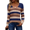 Zeagoo Womens Sweaters Fall Trendy Casual Long Sleeve Shirt Lightweight V Neck Off Shoulder Crochet Pullover Top Outfit(F-colorblock Striped)