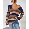 Zeagoo Womens Sweaters Fall Trendy Casual Long Sleeve Shirt Lightweight V Neck Off Shoulder Crochet Pullover Top Outfit(F-colorblock Striped)