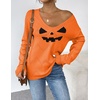 Zeagoo Womens Sweaters Fall Trendy Casual Long Sleeve Shirt Lightweight V Neck Off Shoulder Crochet Pullover Top Outfit(F-halloween)