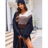 Zeagoo Womens Sweaters Fall Trendy Casual Long Sleeve Shirt Lightweight V Neck Off Shoulder Crochet Pullover Top Outfit(F-tan Colorblock)
