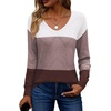 Zeagoo Womens Sweaters Fall Trendy Casual Long Sleeve Shirt Lightweight V Neck Off Shoulder Crochet Pullover Top Outfit(F-tan Colorblock)