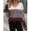 Zeagoo Womens Sweaters Fall Trendy Casual Long Sleeve Shirt Lightweight V Neck Off Shoulder Crochet Pullover Top Outfit(F-tan Colorblock)