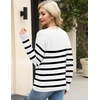 Zeagoo Womens Sweaters Fall Trendy Casual Long Sleeve Shirt Lightweight V Neck Off Shoulder Crochet Pullover Top Outfit(White Stripe)