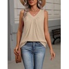 Zeagoo Womens Tank Tops Summer Sleeveless Tops V Neck Pleated Shirts(Khaki)