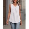Zeagoo Womens Tank Tops Summer Sleeveless Tops V Neck Pleated Shirts(White)