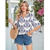 Zeagoo Womens Tops 3/4 Sleeve V Neck Bohemian Blouses Casual Tunic(Blue Boho Mz903)