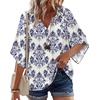 Zeagoo Womens Tops 3/4 Sleeve V Neck Bohemian Blouses Casual Tunic(Blue Boho Mz903)