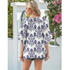 Zeagoo Womens Tops 3/4 Sleeve V Neck Bohemian Blouses Casual Tunic(Blue Boho Mz903)