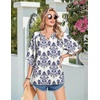Zeagoo Womens Tops 3/4 Sleeve V Neck Bohemian Blouses Casual Tunic(Blue Boho Mz903)