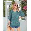 Zeagoo Womens Tops 3/4 Sleeve V Neck Bohemian Blouses Casual Tunic(Blue Floral Mz858)