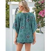 Zeagoo Womens Tops 3/4 Sleeve V Neck Bohemian Blouses Casual Tunic(Blue Floral Mz858)