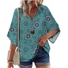 Zeagoo Womens Tops 3/4 Sleeve V Neck Bohemian Blouses Casual Tunic(Blue Floral Mz858)