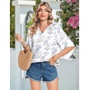 Zeagoo Womens Tops 3/4 Sleeve V Neck Bohemian Blouses Casual Tunic(Blue Leaf Sp106)