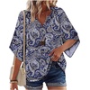 Zeagoo Womens Tops 3/4 Sleeve V Neck Bohemian Blouses Casual Tunic(Blue Pattern Mz473)