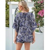 Zeagoo Womens Tops 3/4 Sleeve V Neck Bohemian Blouses Casual Tunic(Blue Pattern Mz473)