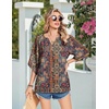 Zeagoo Womens Tops 3/4 Sleeve V Neck Bohemian Blouses Casual Tunic(Boho Multicolor Mz721)