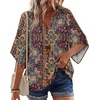 Zeagoo Womens Tops 3/4 Sleeve V Neck Bohemian Blouses Casual Tunic(Boho Multicolor Mz721)