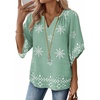 Zeagoo Womens Tops 3/4 Sleeve V Neck Bohemian Blouses Casual Tunic(Light Green Mz915)