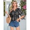 Zeagoo Womens Tops 3/4 Sleeve V Neck Bohemian Blouses Casual Tunic(Multi Black Mz921)