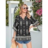 Zeagoo Womens Tops 3/4 Sleeve V Neck Bohemian Blouses Casual Tunic(Multi Black Mz921)