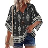 Zeagoo Womens Tops 3/4 Sleeve V Neck Bohemian Blouses Casual Tunic(Multi Black Mz921)