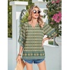 Zeagoo Womens Tops 3/4 Sleeve V Neck Bohemian Blouses Casual Tunic(Multi Blue Mz925)