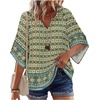 Zeagoo Womens Tops 3/4 Sleeve V Neck Bohemian Blouses Casual Tunic(Multi Blue Mz925)