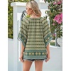 Zeagoo Womens Tops 3/4 Sleeve V Neck Bohemian Blouses Casual Tunic(Multi Blue Mz925)