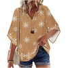 Zeagoo Womens Tops 3/4 Sleeve V Neck Bohemian Blouses Casual Tunic(Multi Coffee Mz917)
