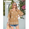 Zeagoo Womens Tops 3/4 Sleeve V Neck Bohemian Blouses Casual Tunic(Multi Coffee Mz917)