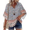 Zeagoo Womens Tops 3/4 Sleeve V Neck Bohemian Blouses Casual Tunic(Multi Floral Mz914)