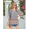 Zeagoo Womens Tops 3/4 Sleeve V Neck Bohemian Blouses Casual Tunic(Multi Floral Mz914)