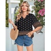 Zeagoo Womens Tops 3/4 Sleeve V Neck Bohemian Blouses Casual Tunic(Multicolor Black Mz930)