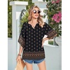 Zeagoo Womens Tops 3/4 Sleeve V Neck Bohemian Blouses Casual Tunic(Multicolor Black Mz930)