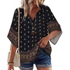 Zeagoo Womens Tops 3/4 Sleeve V Neck Bohemian Blouses Casual Tunic(Multicolor Black Mz930)
