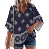 Zeagoo Womens Tops 3/4 Sleeve V Neck Bohemian Blouses Casual Tunic(Navy Blue Mz918)